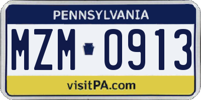 PA license plate MZM0913