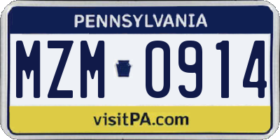 PA license plate MZM0914