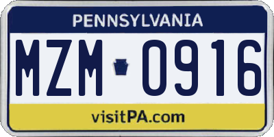 PA license plate MZM0916