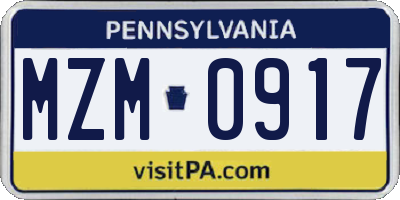 PA license plate MZM0917