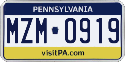 PA license plate MZM0919
