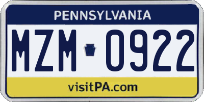 PA license plate MZM0922
