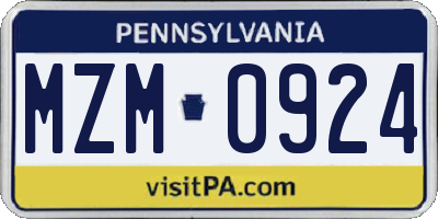 PA license plate MZM0924
