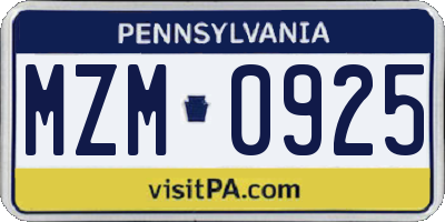 PA license plate MZM0925