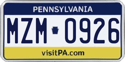 PA license plate MZM0926