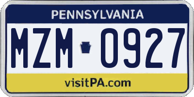 PA license plate MZM0927