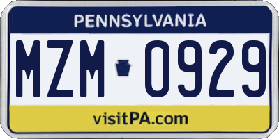 PA license plate MZM0929