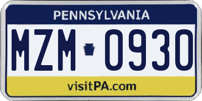 PA license plate MZM0930