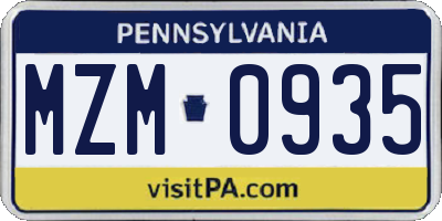 PA license plate MZM0935