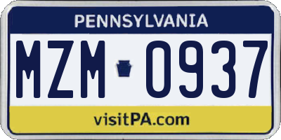 PA license plate MZM0937
