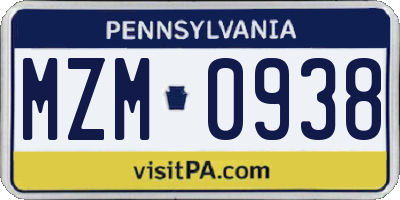 PA license plate MZM0938