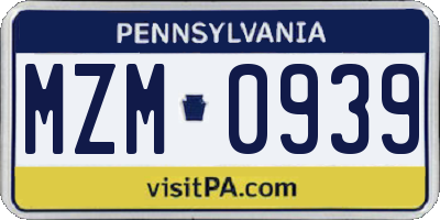 PA license plate MZM0939