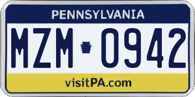 PA license plate MZM0942