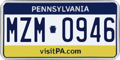 PA license plate MZM0946