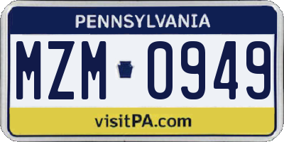 PA license plate MZM0949