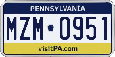 PA license plate MZM0951