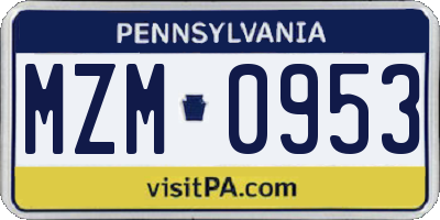 PA license plate MZM0953