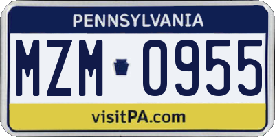 PA license plate MZM0955