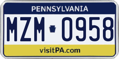 PA license plate MZM0958