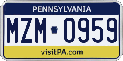 PA license plate MZM0959