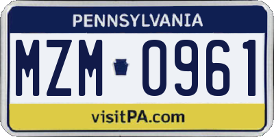 PA license plate MZM0961