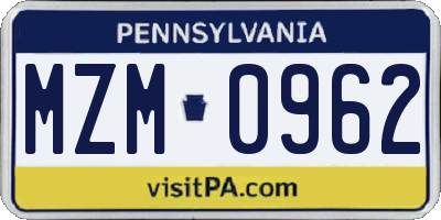 PA license plate MZM0962