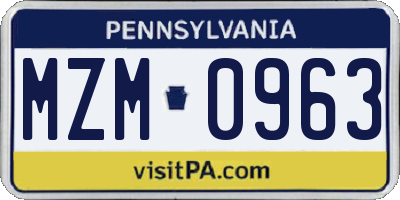 PA license plate MZM0963