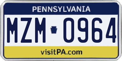 PA license plate MZM0964
