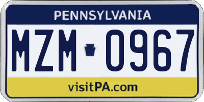 PA license plate MZM0967