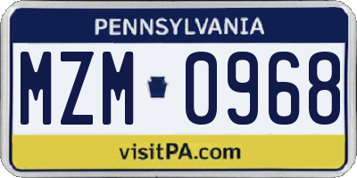 PA license plate MZM0968