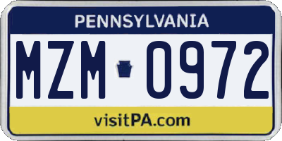 PA license plate MZM0972