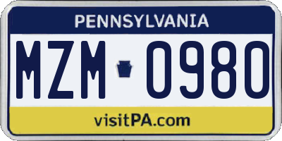 PA license plate MZM0980