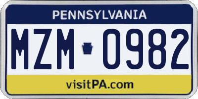 PA license plate MZM0982