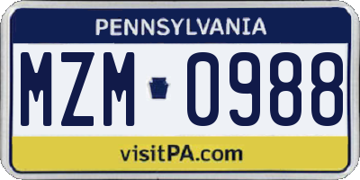 PA license plate MZM0988