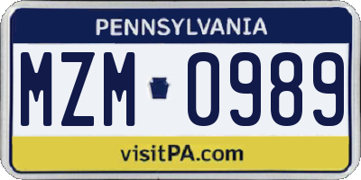 PA license plate MZM0989