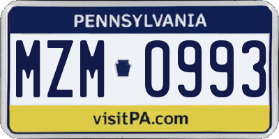 PA license plate MZM0993
