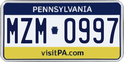 PA license plate MZM0997