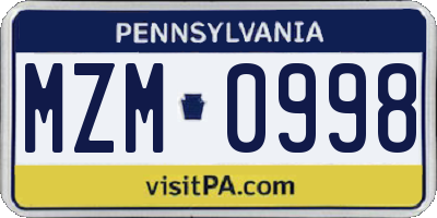 PA license plate MZM0998