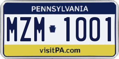 PA license plate MZM1001