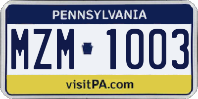 PA license plate MZM1003