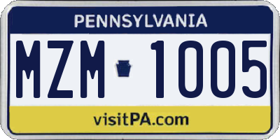 PA license plate MZM1005