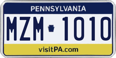 PA license plate MZM1010