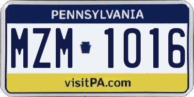 PA license plate MZM1016