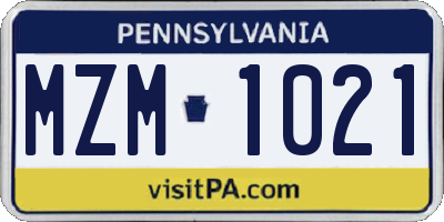 PA license plate MZM1021