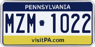 PA license plate MZM1022