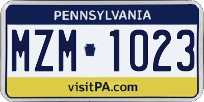 PA license plate MZM1023
