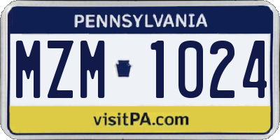 PA license plate MZM1024