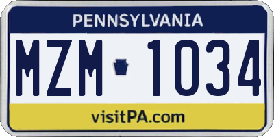 PA license plate MZM1034