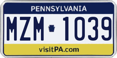 PA license plate MZM1039