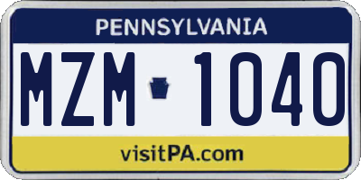 PA license plate MZM1040